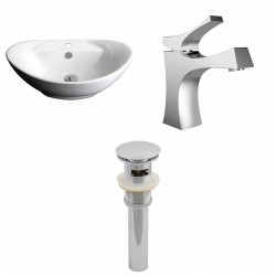 American Imaginations AI-15399 Oval Vessel Set In White Color With Single Hole CUPC Faucet And Drain
