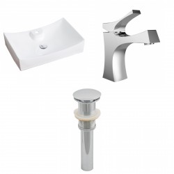 American Imaginations AI-15413 Rectangle Vessel Set In White Color With Single Hole CUPC Faucet And Drain