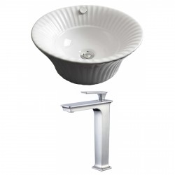 American Imaginations AI-17826 Round Vessel Set In White Color With Deck Mount CUPC Faucet
