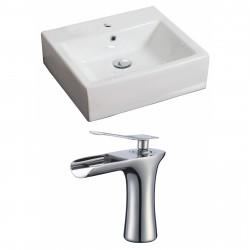 American Imaginations AI-17855 Rectangle Vessel Set In White Color With Single Hole CUPC Faucet