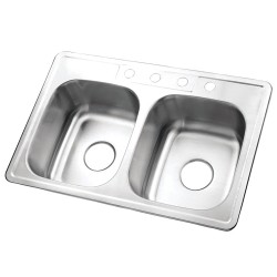 Kingston Brass K33228DBN Gourmetier Carefree Stainless Steel Double Bowl Self-rimming Kitchen Sink, Satin Nickel