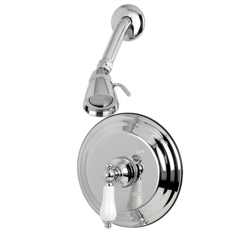 Kingston Brass CCK3141HCPL Vintage Polished Chrome Wall Mount Down Spout Clawfoot Tub & Shower Package with Porcelain Lever Handles