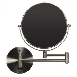 American Imaginations AI-20277 19.56-in. W Round Brass-Mirror Wall Mount Magnifying Mirror In Brushed Nickel Color