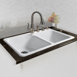 Ceco 767 Self Rimming Kitchen Sink, 33"x22"x10.75", Offset Double Bowl