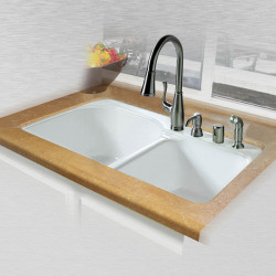 Ceco 768 Tile Edge Kitchen Sink, 33"x22"x10.75", Offset Double Bowl