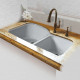 Ceco 768-UM-4 Offset Double Bowl Undermount Kitchen Sink, 33"x22"x10.75"