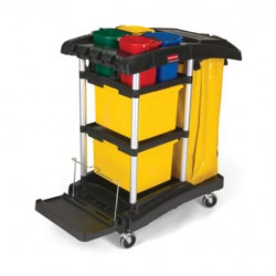 Rubbermaid Commercial Products FG9T7400BLA High-Capacity Janitorial Cleaning Cart Full Swivel With Bins