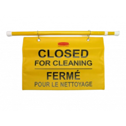 Rubbermaid Commercial Products FG9S1600YEL Multilingual "Closed For Cleaning" Hanging Doorway Safety Sign, Yellow