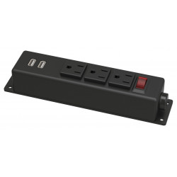 Hafele 822.09.301 Charging Bar, 3 Outlet w/ 2 USB A Charging Ports, Surface Mount, Black