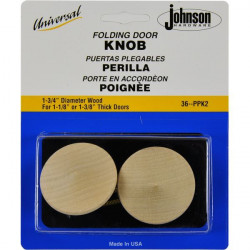 Johnson Hardware 36--PPK2 Universal Folding Door Knob, Wood(Birch), 1.75" Dia., 2/Pk
