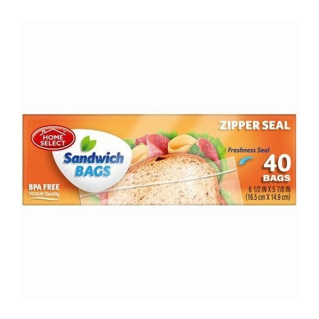 Delta Brands 6073-24 Sandwich Bags, Zipper Seal, 40 Ct